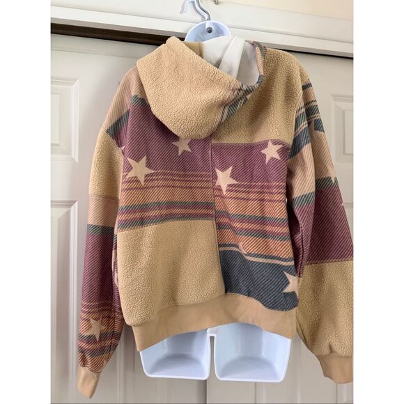 BDG by Urban Outfitters Hunter Patchwork Fleece Zip Up Hoodie Sweatshirt in Blan - Picture 5 of 8